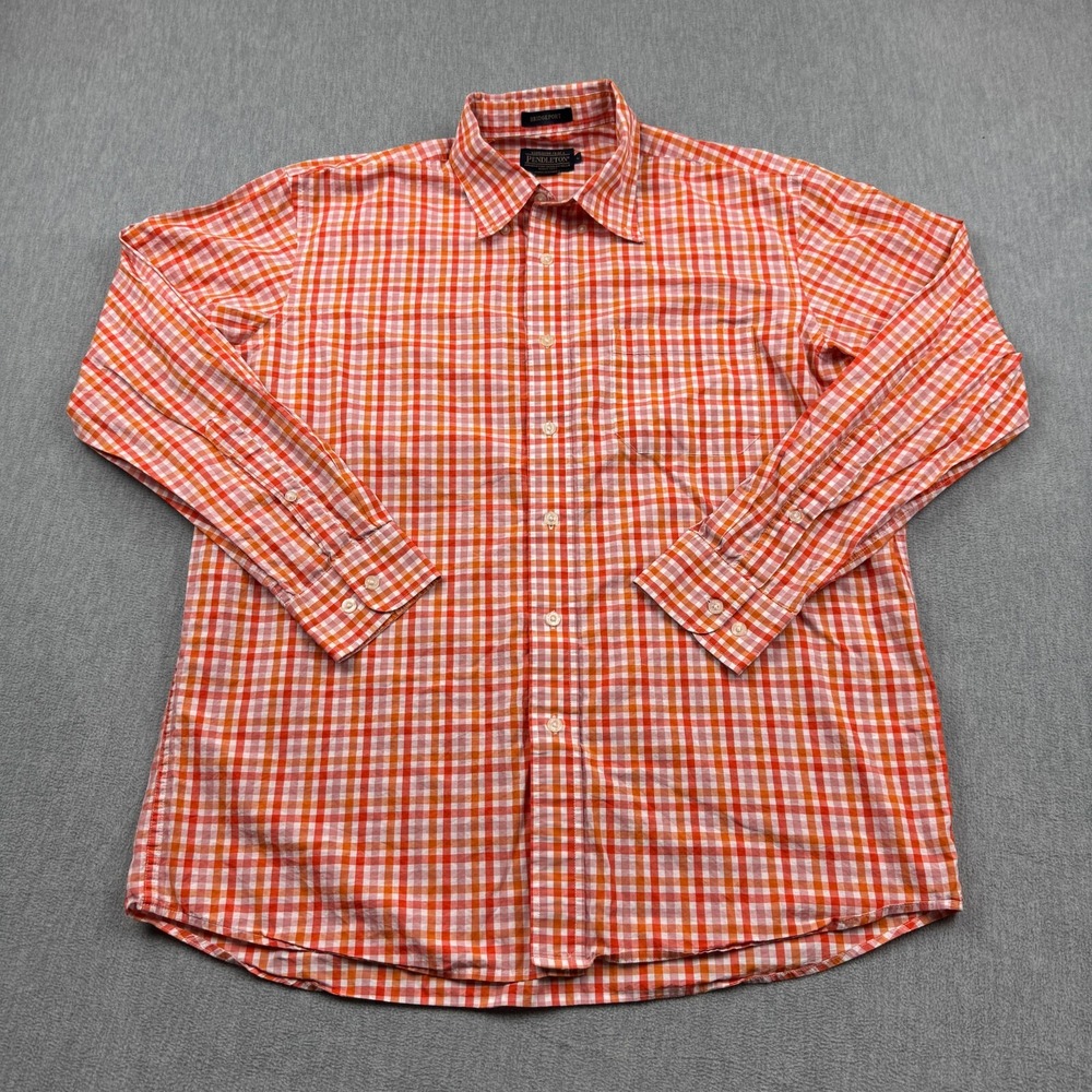 Pendleton Shirt Men Large Orange Bridgeport Check Long Sleeve Button Down Preppy